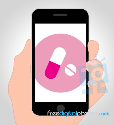 Pills Online Indicates Internet Medication 3d Illustration Stock Image