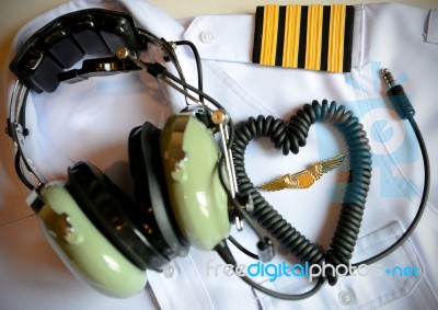 Pilot Uniform And Headset Stock Photo