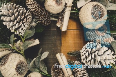 Pine Cone Wreath Christmas Background Stock Photo