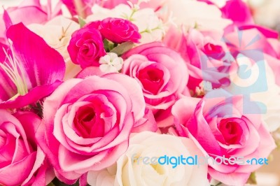 Pink And White Fake Flower Handmade Sewing Flowers Stock Photo