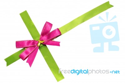 Pink Bow On Green Ribbon Stock Photo