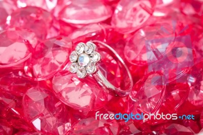 Pink Crystal Diamond And Ring Stock Photo