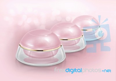 Pink Dome Cosmetic Jar On Glitter Background Stock Photo