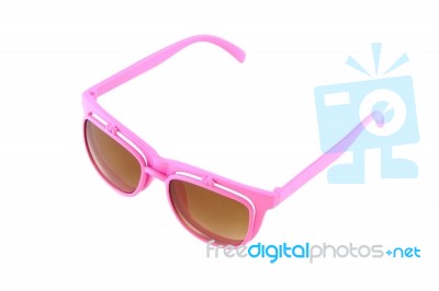 Pink Eye Glasses With Sun Shield On White Background Stock Photo