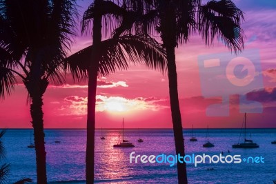 Pink Hawaii Sunset Stock Photo