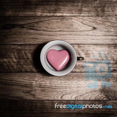 Pink Heart Ceramic In Coffee Cup Stock Photo