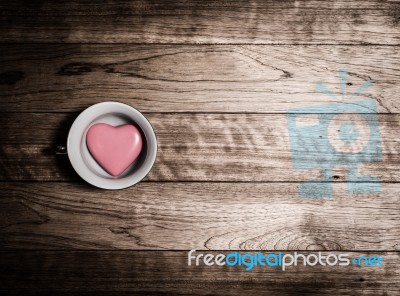 Pink Heart Ceramic In Coffee Cup Stock Photo