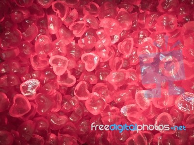 Pink Heart Shape Jelly Candy Snack Group. Sweet For Valentines Day Background Stock Photo