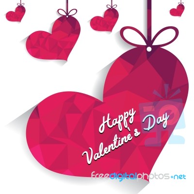 Pink Heart With Happy Valentine's Day Card And Ribbon On White Background Stock Image