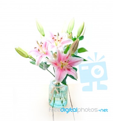 Pink Lily Flower Bouquet Stock Photo