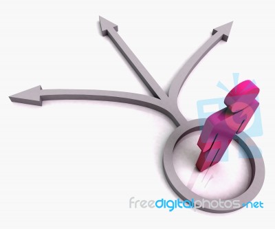 Pink Person With 3 Arrows Shows Choices Stock Image