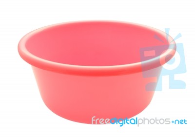 Pink Plastic Round Bowl On White Bacground Stock Photo