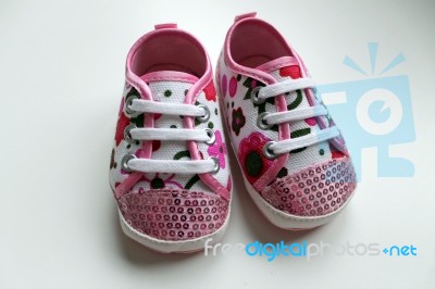 Pink Shoes For Baby Girl	 Stock Photo