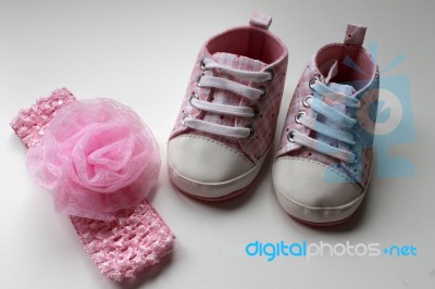 Pink Shoes For Baby Girl	 Stock Photo