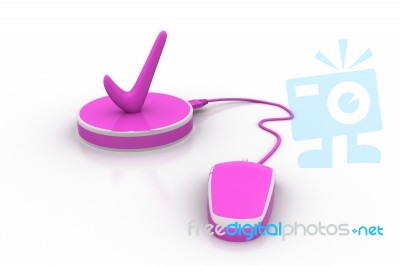 Pink Tick With Pc Mouse Stock Image