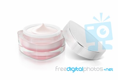 Pink Triangle Cosmetic Jar On White Background Stock Photo