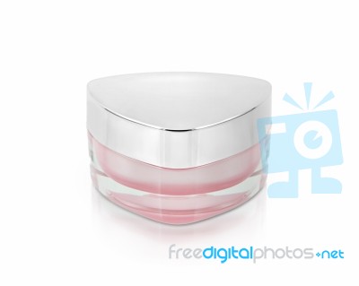 Pink Triangle Cosmetic Jar On White Background Stock Photo