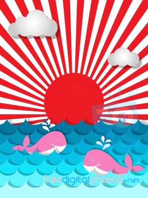 Pink Whale  Swimming In The Sea With Sunshine And Cloud For Summ… Stock Image