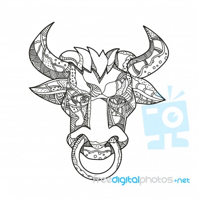 Pinzgauer Bull Head Front Doodle Art Stock Image