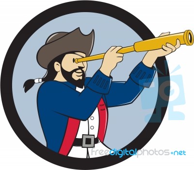 Pirate Looking Spyglass  Circle Cartoon Stock Image