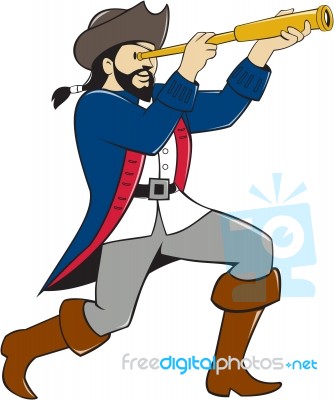 Pirate Looking Spyglass Isolated Cartoon Stock Image