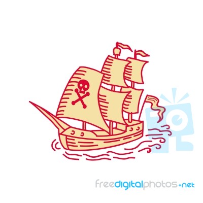 Pirate Sailing Ship Galleon Mono Line Stock Image