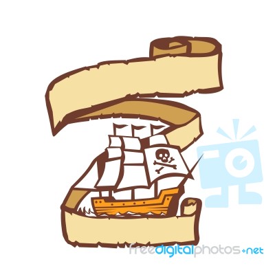 Pirate Ship Sailing Scroll Retro Stock Image