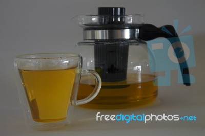  Pitcher Of Tea With Full Glass Of Tea Stock Photo