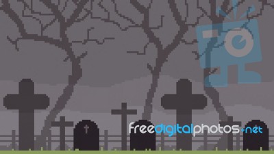 Pixel Art Cemetery Stock Image