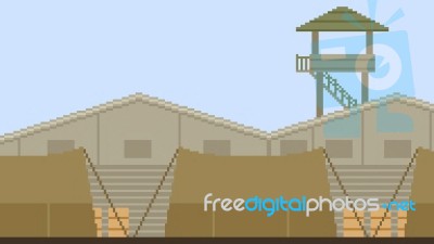 Pixel Art Soldier Camp Stock Image