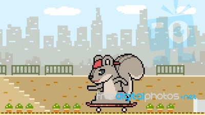 Pixel Art Squirrel Skate Stock Image