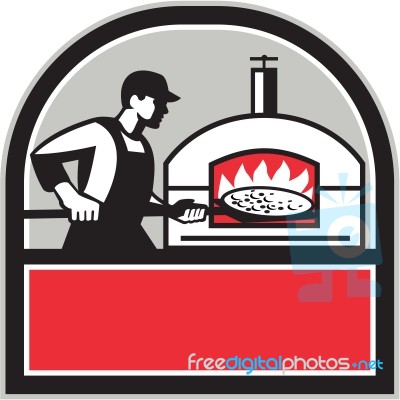 Pizza Cook Peel Wood Fired Oven Crest Retro Stock Image