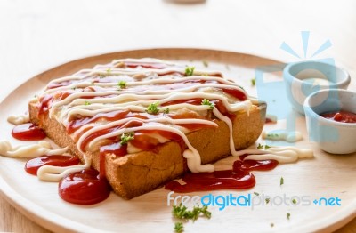 Pizza Toasted Bread With Tomato Sauce And Ham Cheese Selective F… Stock Photo