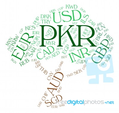 Pkr Currency Indicates Pakistani Rupees And Broker Stock Image