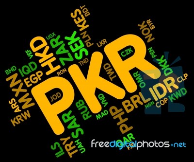 Pkr Currency Represents Pakistan Rupee And Banknotes Stock Image