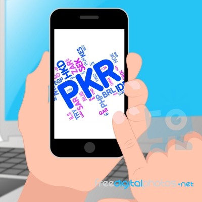 Pkr Currency Represents Pakistan Rupee And Banknotes Stock Image