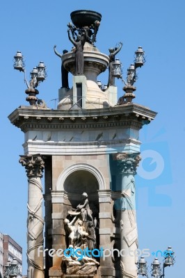 Placa D'espanya Monument In Montjuic District, Barcelona Stock Photo