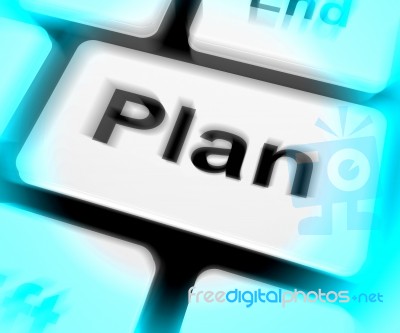 Plan Keyboard Shows Objectives Planning And Organizing Stock Image