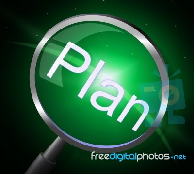 Plan Magnifier Means Proposal Magnification And Planning Stock Image