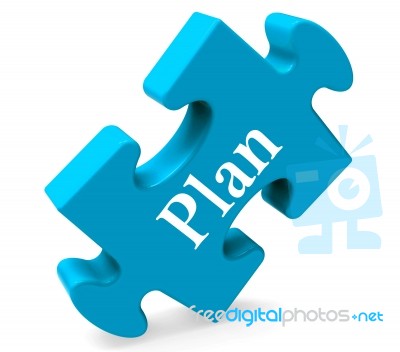 Plan Puzzle Shows Objectives Planning And Organizing Stock Image