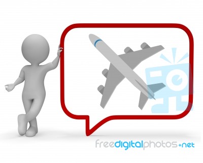 Plane Speech Bubble Shows Explain Transportation 3d Rendering Stock Image