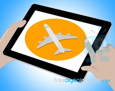 Plane Tablet Indicates World Aviation And Traveller Stock Image