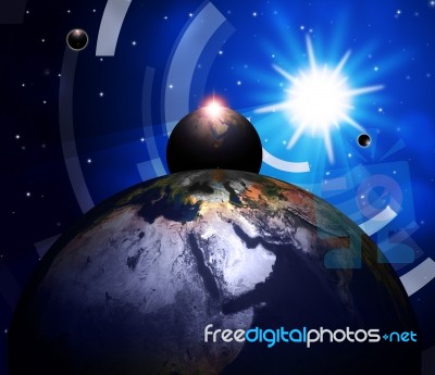 Planets World Shows Solar System And Globalisation Stock Image