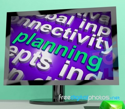 Planning Word Cloud Shows Objectives Plan And Organize Stock Image