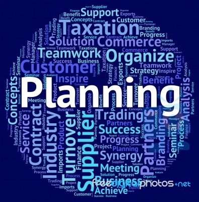 Planning Word Means Wordcloud Target And Objectives Stock Image