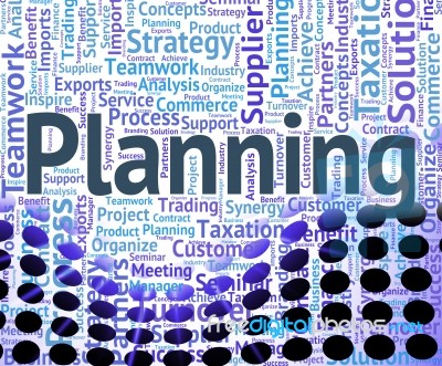 Planning Word Represents Words Missions And Objective Stock Image