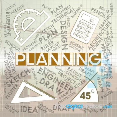 Planning Words Represents Mission Plans And Objectives Stock Image