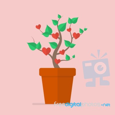 Plant With Hearts Flat Icon Stock Image