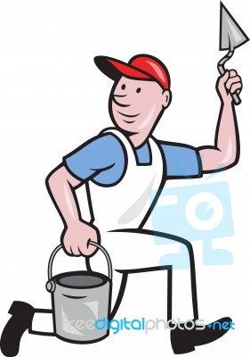 Plaster Masonry Worker Cartoon Stock Image