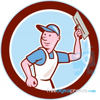 Plasterer Masonry Worker Circle Cartoon Stock Image